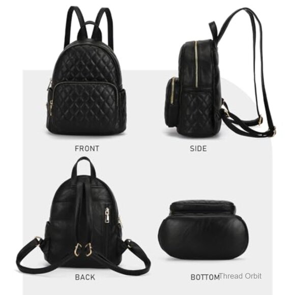 Quilted Mini Backpack PU Leather Satchel Daypack with Multiple Pockets main image 4